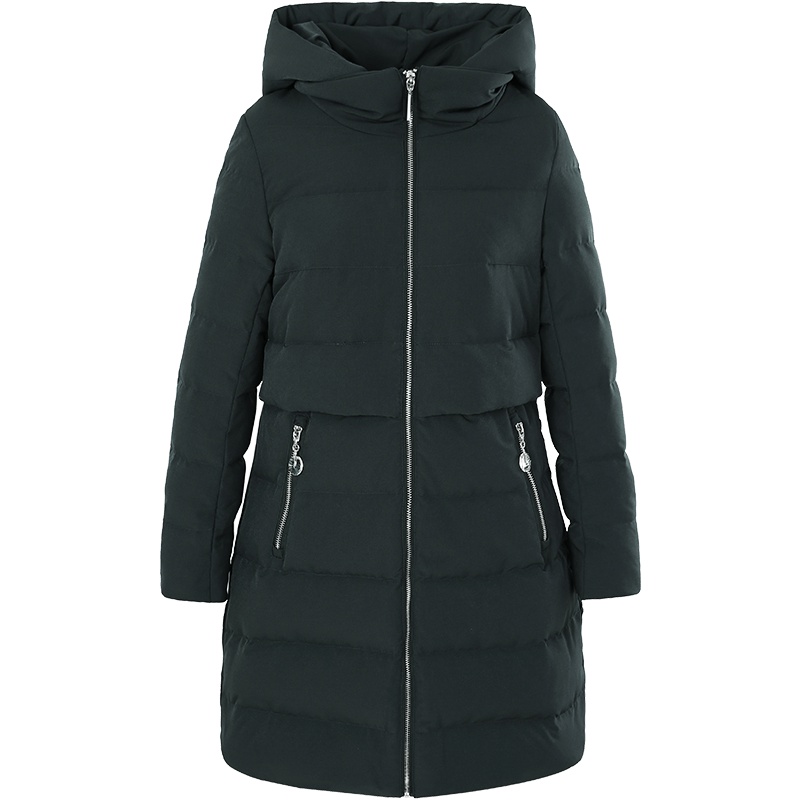 艾莱依羽绒服女中长款2018冬季新款修身连帽