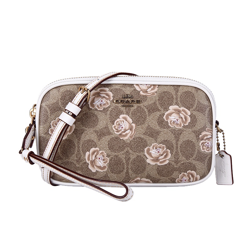 COACH 蔻驰 奢侈品 女士专柜款卡其印花PVC单肩斜挎包