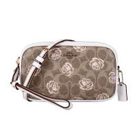 COACH 蔻驰 奢侈品 女士专柜款卡其印花PVC单肩斜挎包