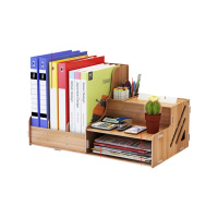 桌上简易书架多层文件夹收纳盒资料架笔筒学生用书立架桌面档案盒文件栏置物 904胡桃木