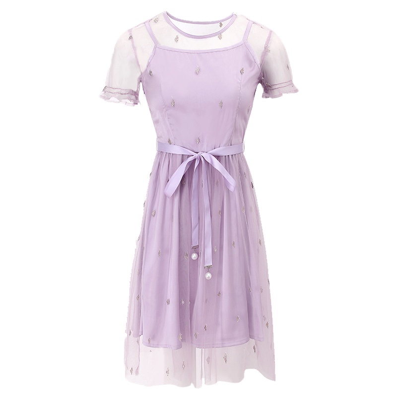 帝紫规2020夏季新款精品女装气质圆领露肩条纹裙淑女百搭连衣裙69188