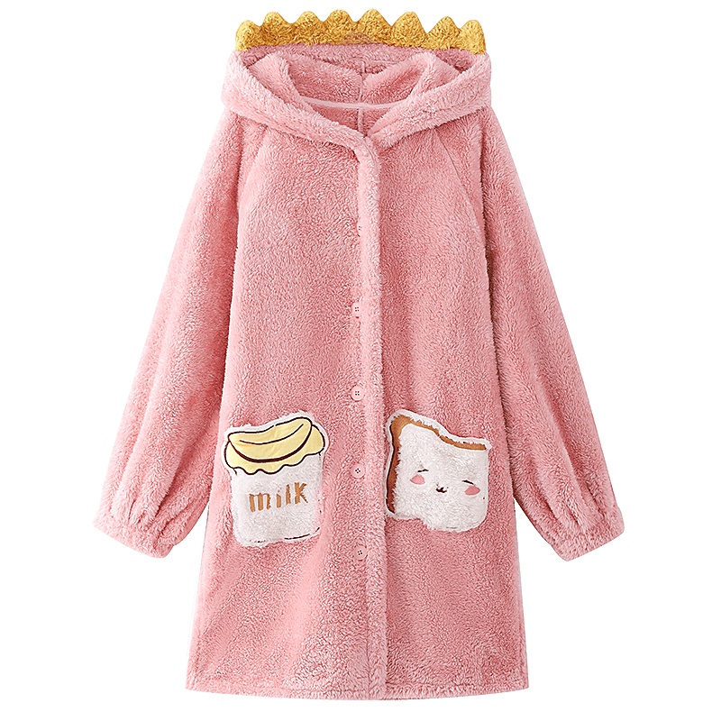 都市丽人【卡通动漫开衫】甜美俏皮连帽情侣女款睡袍冬季厚女士家居服睡衣2H0702