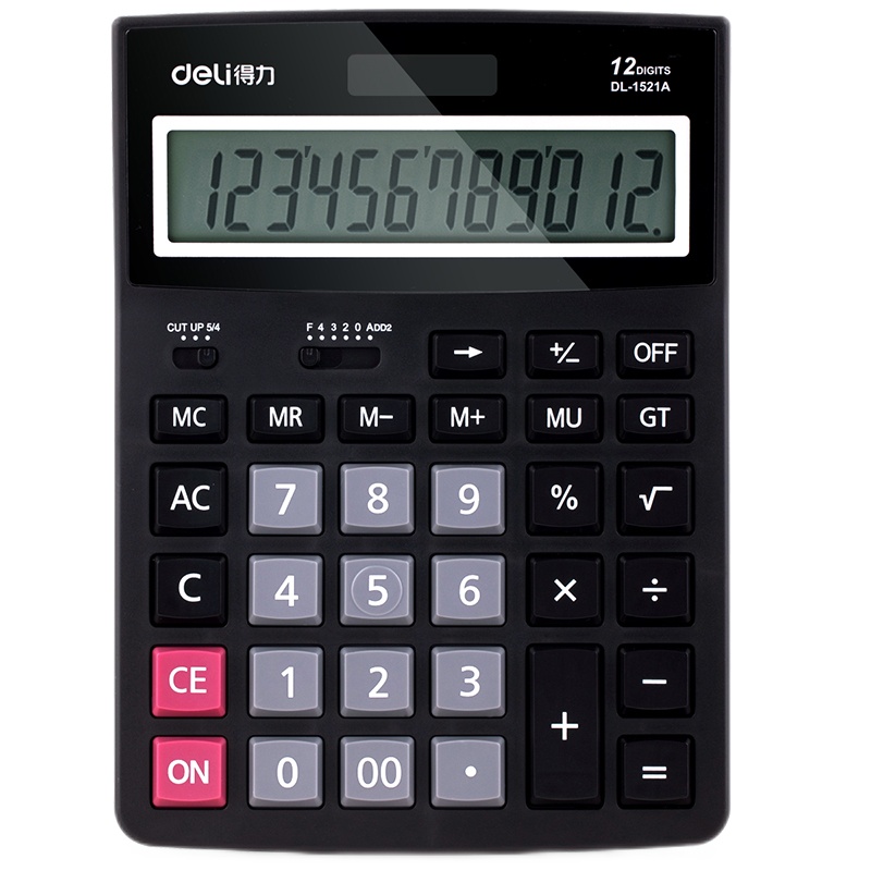 得力(deli) 办公计算器 桌面通用12位大屏幕 太阳能双电源计算机 1521A