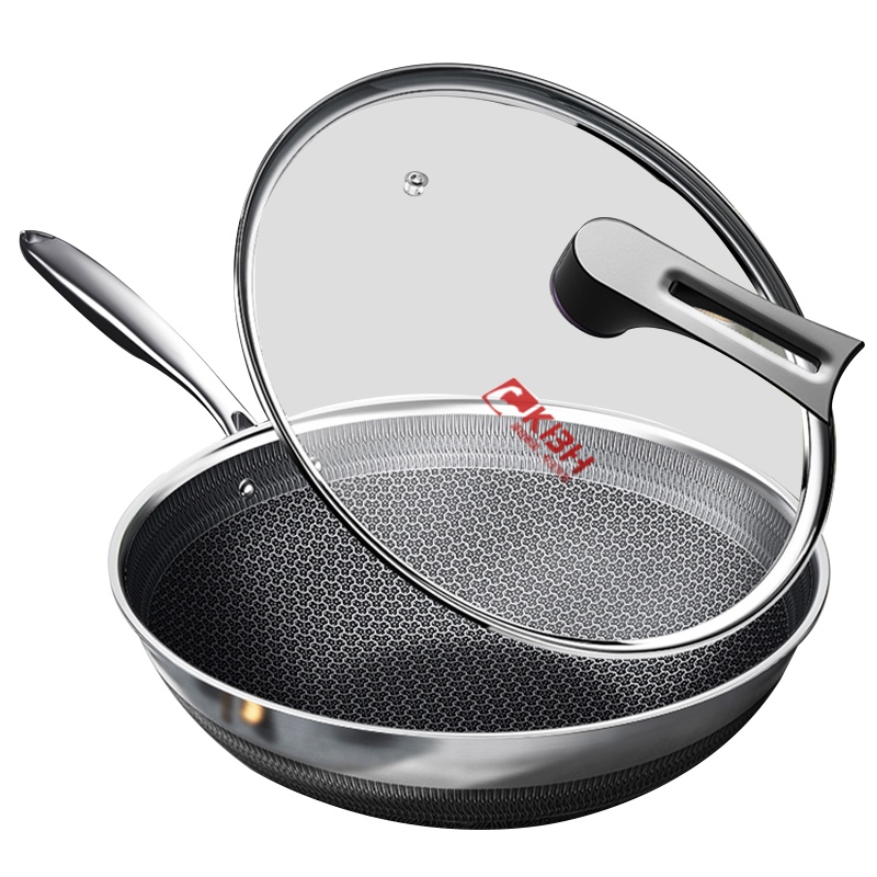 康巴赫旗舰款双面屏316L不锈钢炒菜锅不粘锅炒锅32cm 电磁炉明火通用