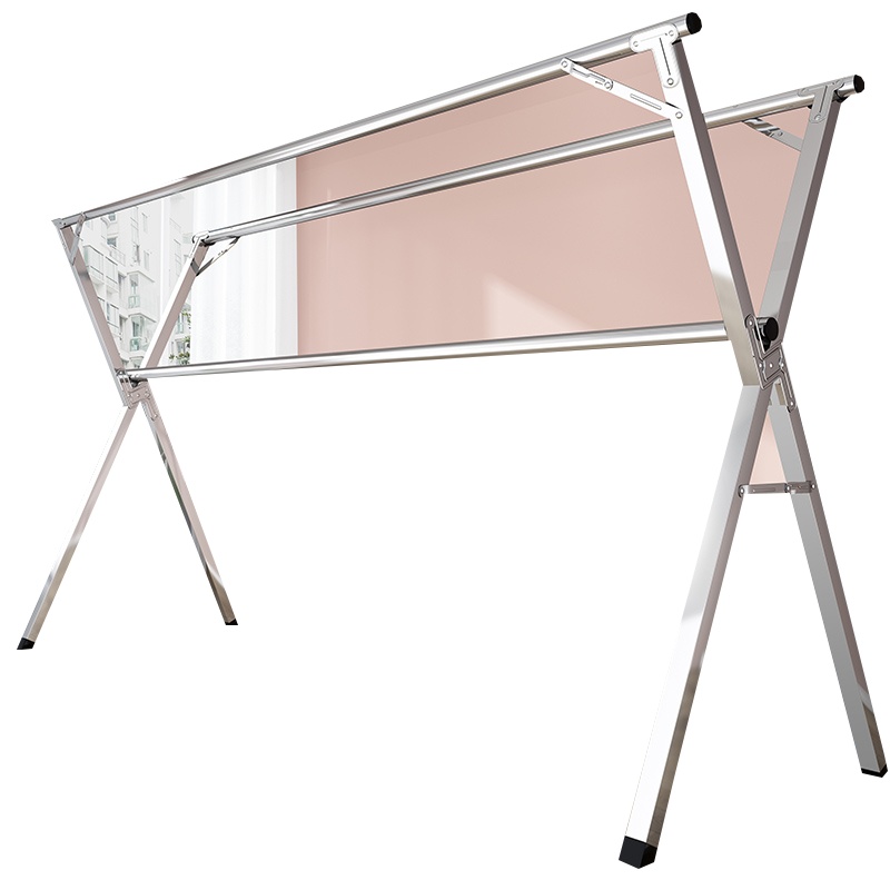 不锈钢晾衣架子落地折叠家用晒被子卧室内凉衣杆阳台晒衣服架 经典款2.4米[可伸缩*不带加固杆]