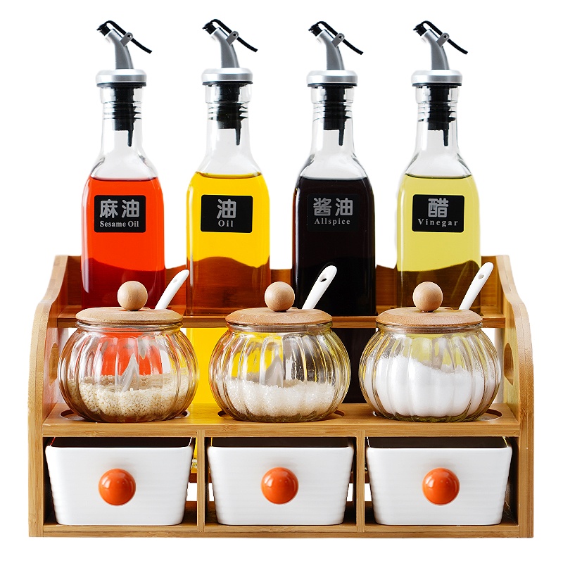 晨光厨房玻璃调料盒套装油瓶组合装家用双层陶瓷调味罐盐罐调料瓶