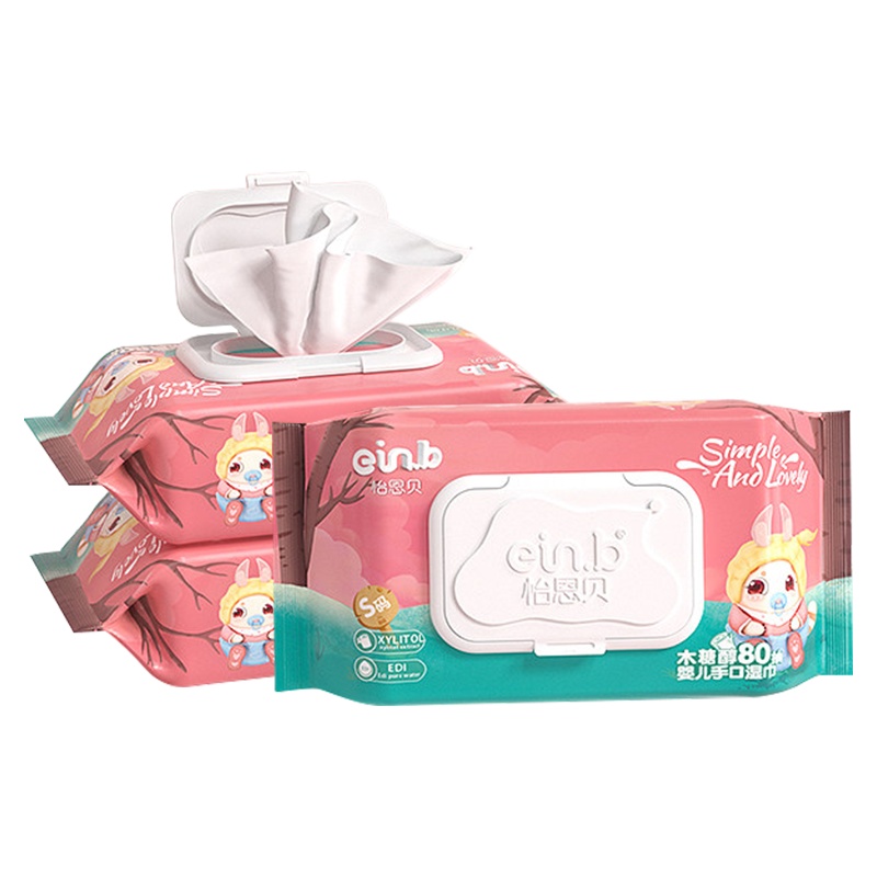 怡恩贝婴儿手口柔湿巾(粉色木糖醇S码)80抽*3包