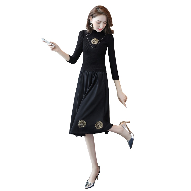 丝柏舍2020春装女时尚修身七分袖绣花中长款连衣裙S93B5050L