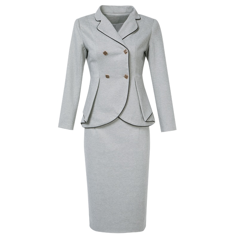 晚白2021秋季新品修身两件套西装外套高腰包臀裙半裙通勤套装女