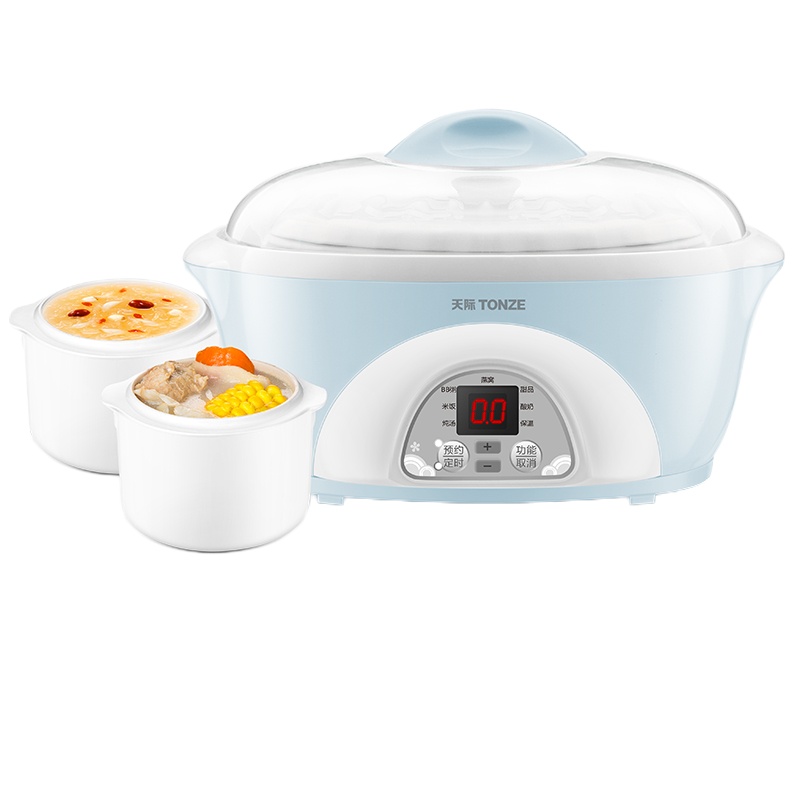 天际(TONZE)电炖锅隔水炖陶瓷内胆燕窝炖盅一锅三胆煮粥煲汤锅可做酸奶适合1~3人 DGD16-16BW(改1)