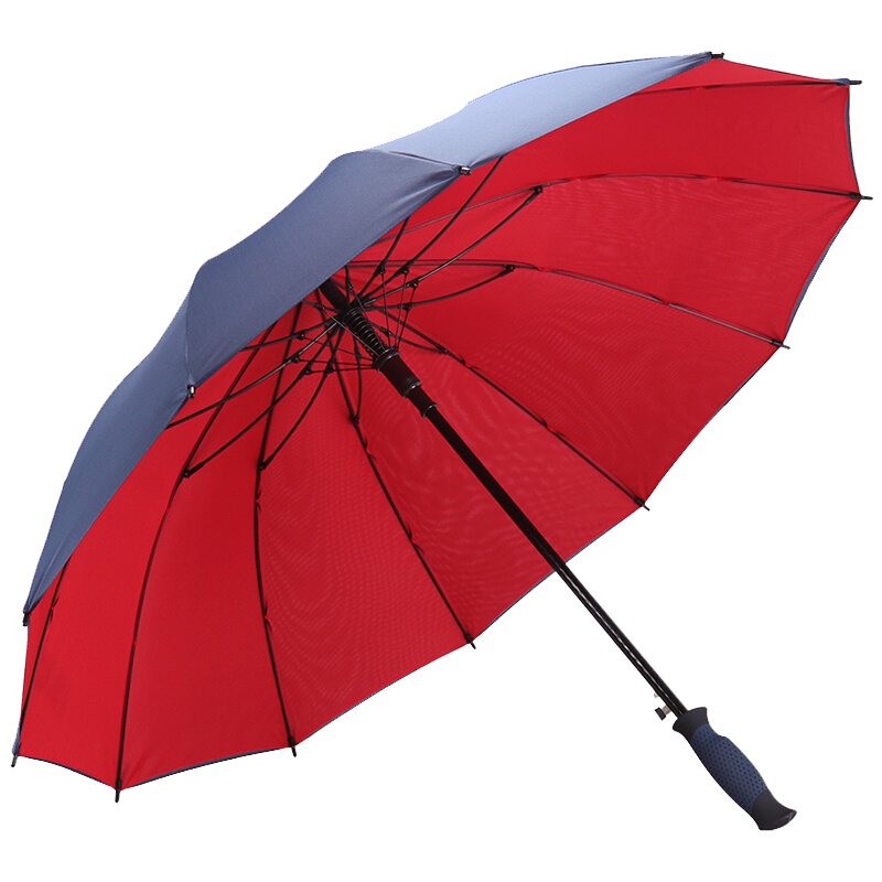 娇夏加固抗风双层碰击布自开商务直杆加大双人晴雨伞 外藏青内红 JX18002E