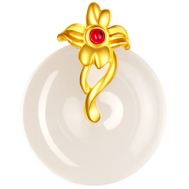 金一 足金 和田玉吊坠 紫金花蕊女士款（送银饰项链）(定价) ZJDZ023