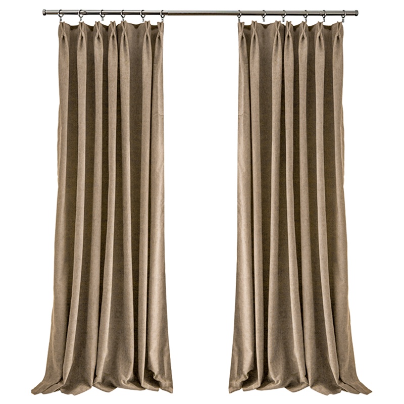 【规格：中式窗帘 轻奢 每米价格 半遮光 卡其色】办公室窗帘 纯色简约定制窗帘