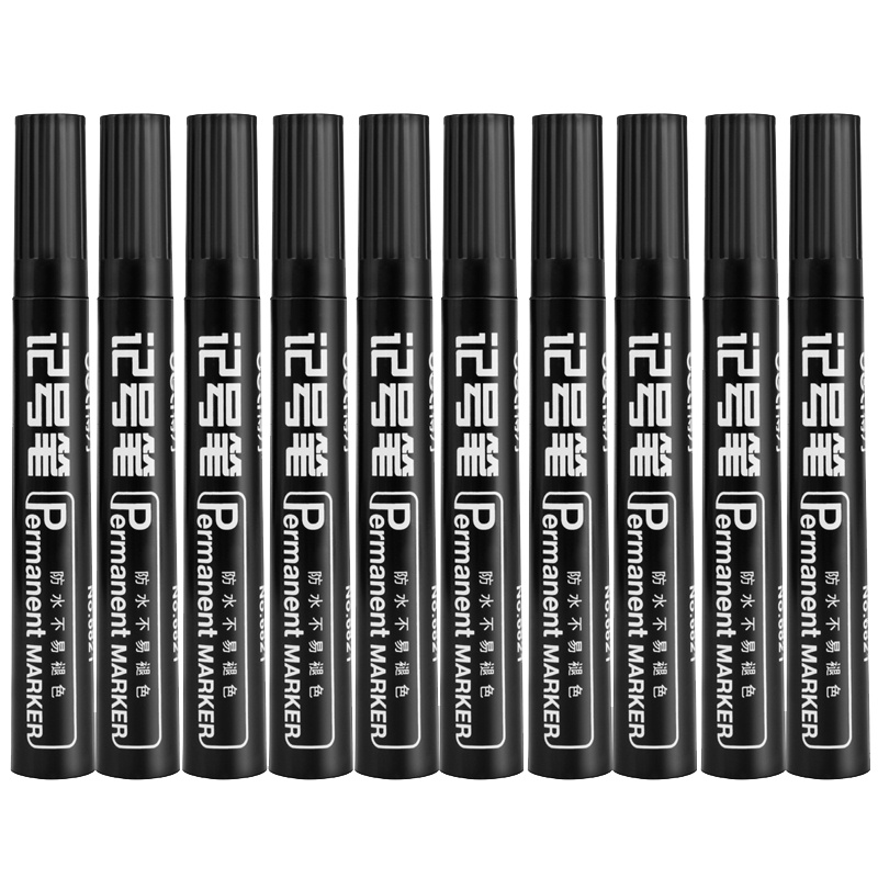 得力 6821 记号笔 黑色粗头大容量 马克笔 勾线笔 油性笔 防水不易掉色 大头笔 10支/盒