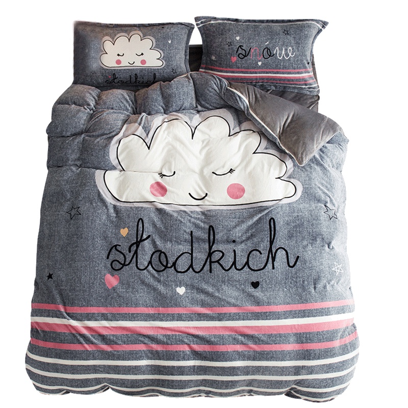 北极绒(Bejirog)家纺 卡通法莱绒四件套可爱1.8m床加厚保暖法兰绒水晶绒床单聚酯纤维被套200×230cm绗缝