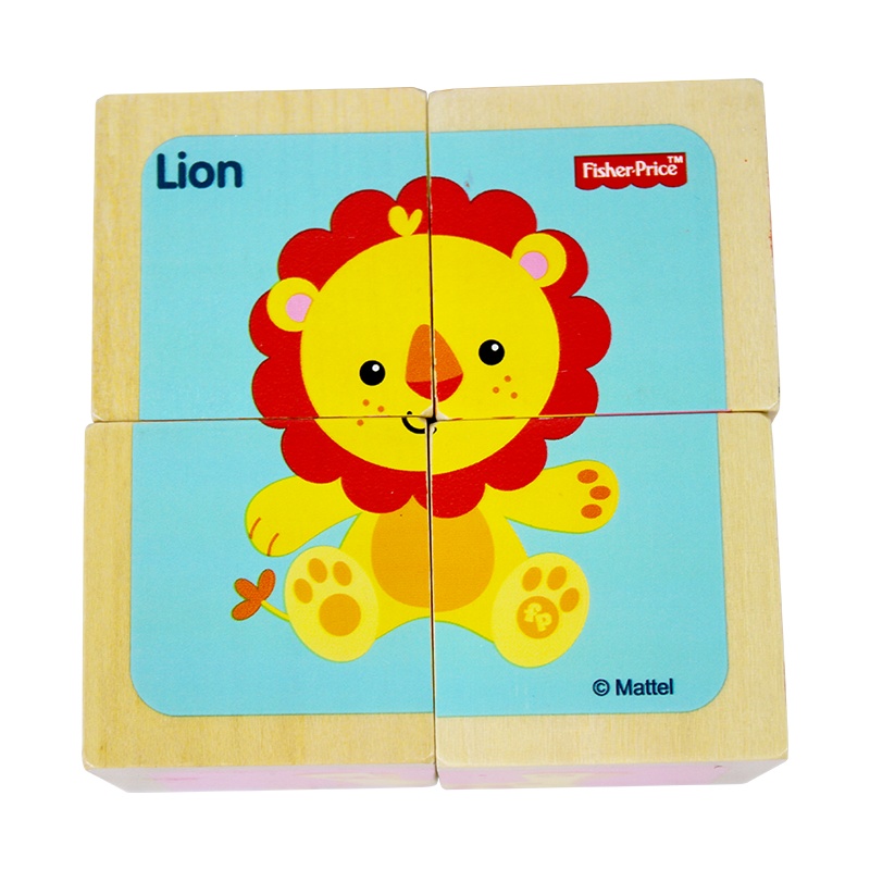 费雪儿童益智积木玩具木质四粒六面画拼图1-3周岁宝宝早教FP1001A