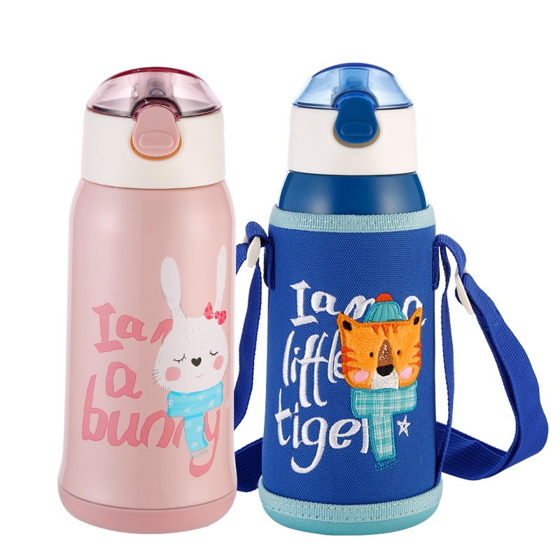 富光显温儿童保温杯男女便携带吸管幼儿园学生保温杯子一杯双盖不锈钢316大容量水壶