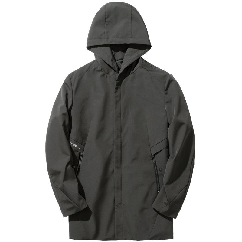 千纸鹤男士风衣秋冬季新款韩版休闲纯色中长款连帽外套38025