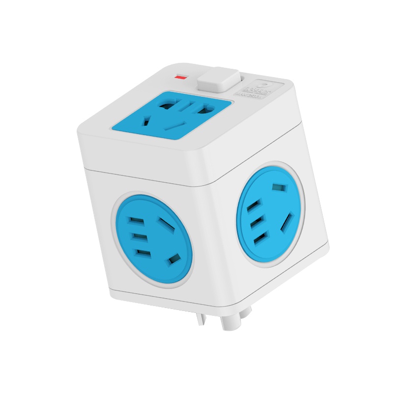 海锚魔方插座转换器插头接线板无线插排插板面板多孔用多功能插座不带线五位HM-106(蓝色)