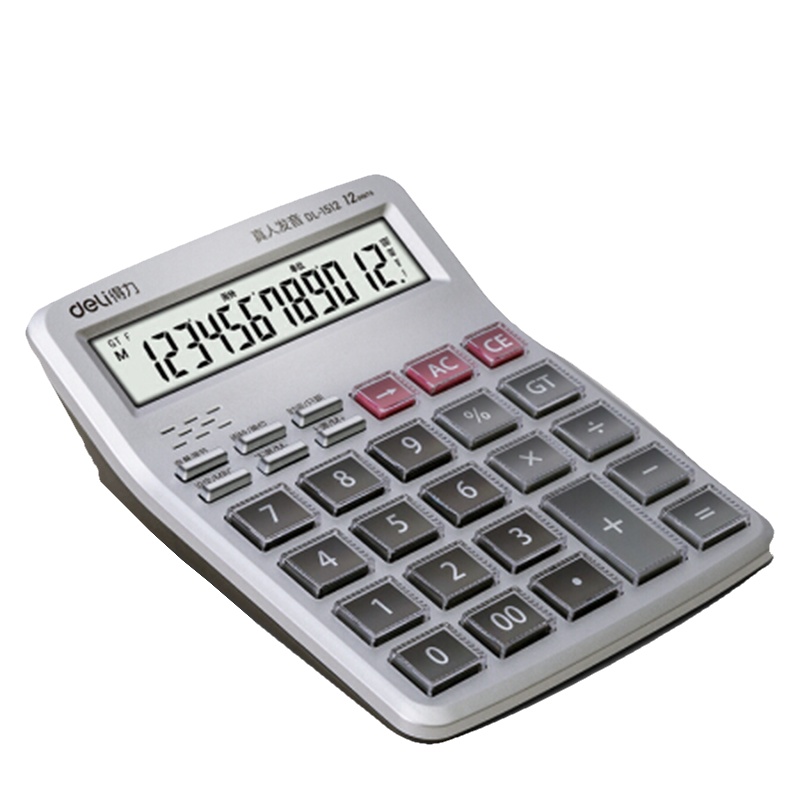 得力1512 12位显示语音桌面计算器 财务计算器 透明大按键 办公用品