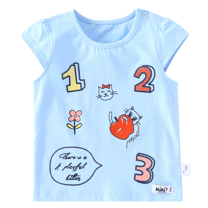 铅笔俱乐部童装2019夏装新款女童短袖T恤女宝薄款上衣小童圆领T恤