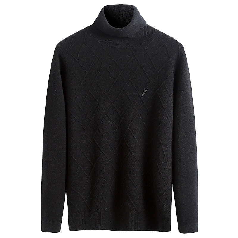 雅鹿男装100%纯羊毛新款柔软舒适菱格高领保暖男士羊毛衫毛衣11041920