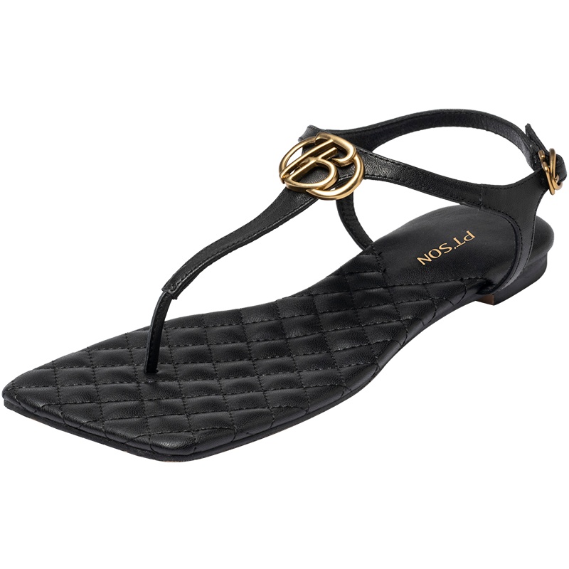 百田森夏季商场同款云享丁字夹脚凉拖鞋女外穿平底真皮凉鞋女