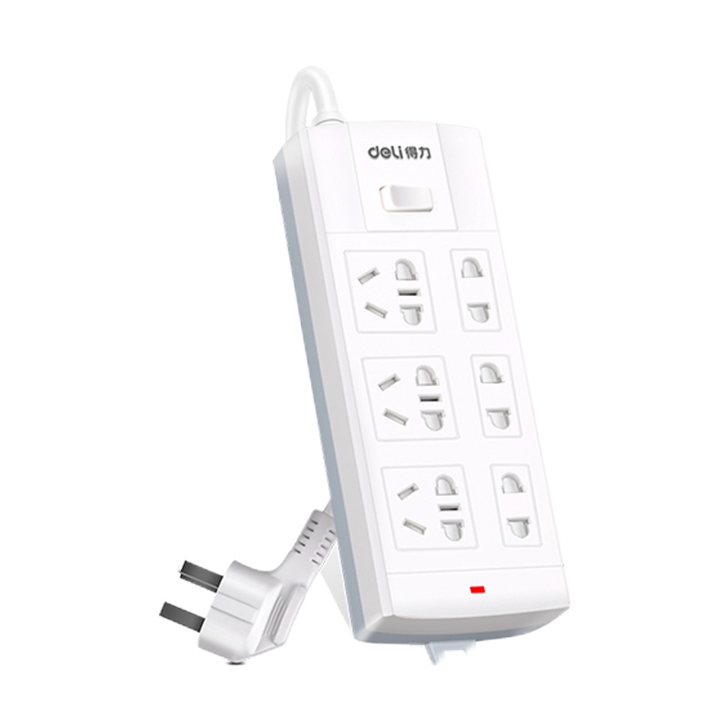 得力(deli)3994新国标防过载6位3米 大孔距总控开关插座/插排/插线板/接线板/排插/拖线板 白色