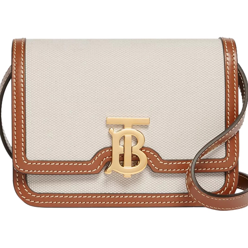 预订20春夏 BURBERRY TB专属标识双色帆布拼皮革锁扣包迷你8017110 17*6*12.5CM