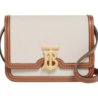 预订20春夏 BURBERRY TB专属标识双色帆布拼皮革锁扣包迷你8017110 17*6*12.5CM