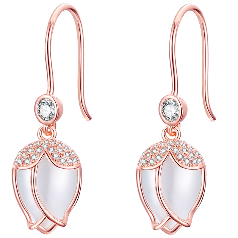 佰色传情郁金香纯银耳环女简约气质耳钉网红纯银长款百搭耳坠耳饰