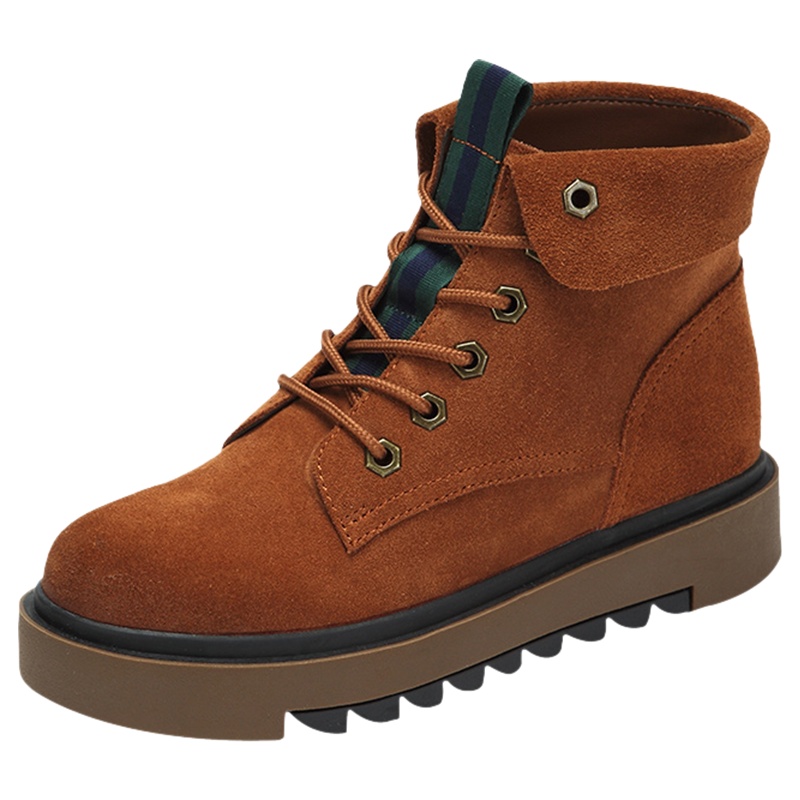 达芙妮马丁靴冬新款系带厚底休闲女高帮皮短靴