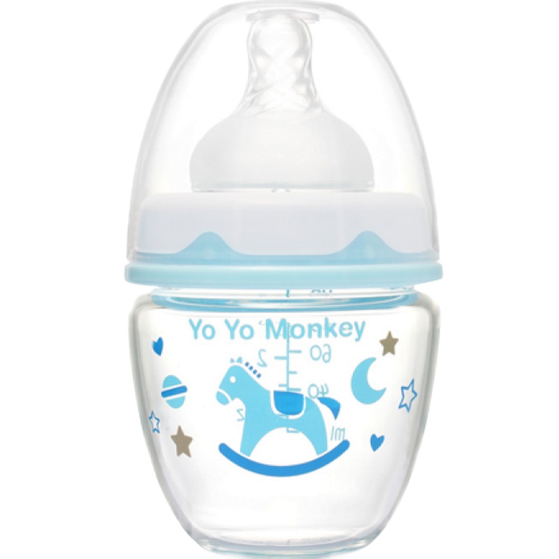 优优马骝 新生兒宽口径玻璃奶瓶防胀气宝宝婴儿奶瓶10度柔软奶嘴 MS2077蓝色