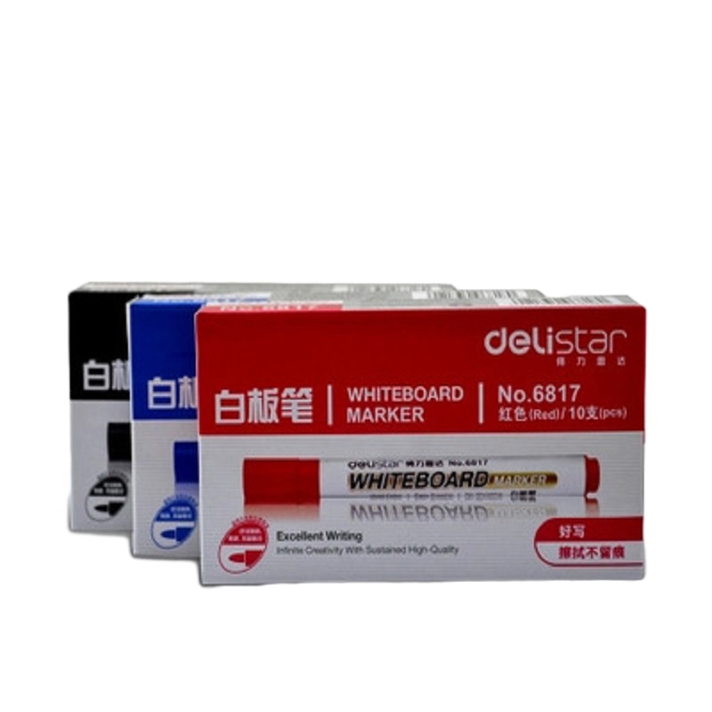 得力 6817 白板笔 水性笔 白板书写笔 板笔 画板笔 易擦粗头 10支/盒 蓝色（一盒价）
