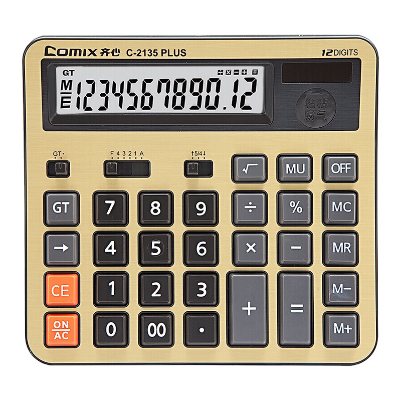 齐心(comix)C-2135PLUS桌面型计算器 12位大按键计算机 银行财务办公计算器 双电源太阳能计算器 颜色随机