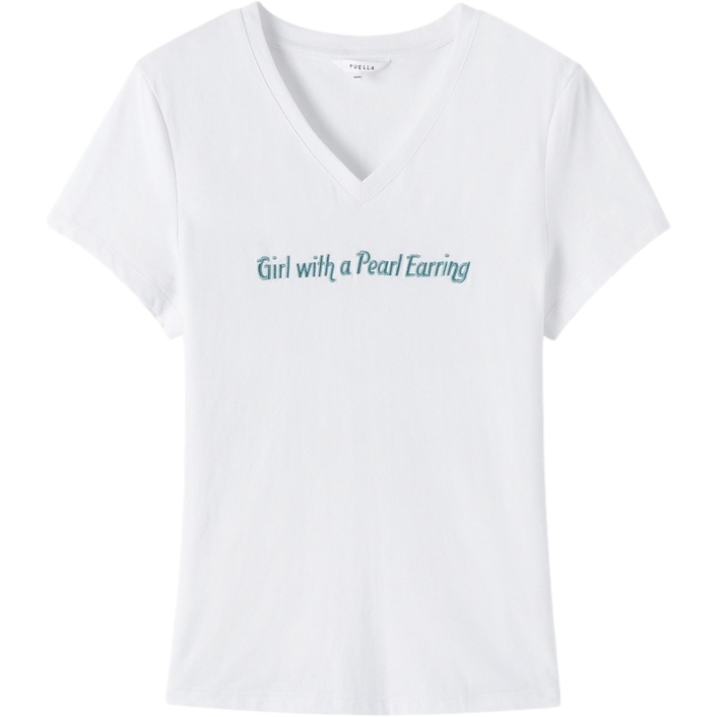 【专柜同款】女装夏季新款韩版学生纯棉绿色字母印花短袖T20014228_630 白色 S