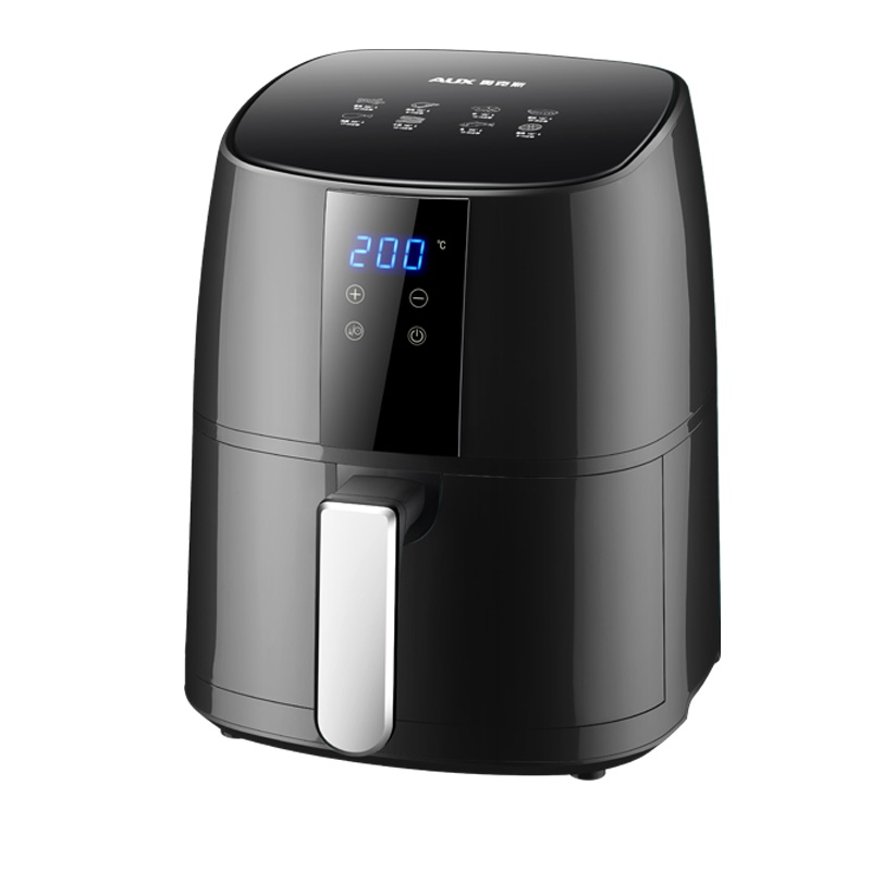 奥克斯(AUX)空气炸锅2199黑色款家用多功能4.5L容量智能电炸锅自动无油烟烘焙迷你烤箱薯条机不沾烤架易清洗无烟炸锅