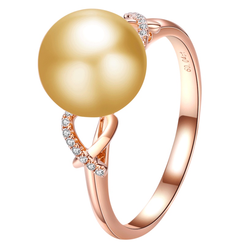 brir 佰色传情 珍珠戒指 9-10MM正圆南洋金珠18k金钻石海水珍珠戒指