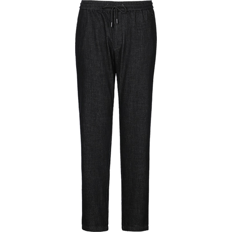 Brloote/巴鲁特 休闲裤男秋冬新款时尚休闲松紧腰系带微弹直筒裤子长裤 黑色