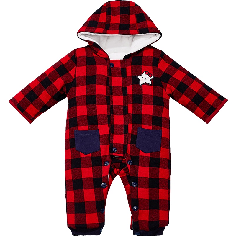 婴姿坊童装女宝宝夹棉厚连体衣儿童连帽加厚哈衣新生儿婴儿刚出生宝宝保暖衣服