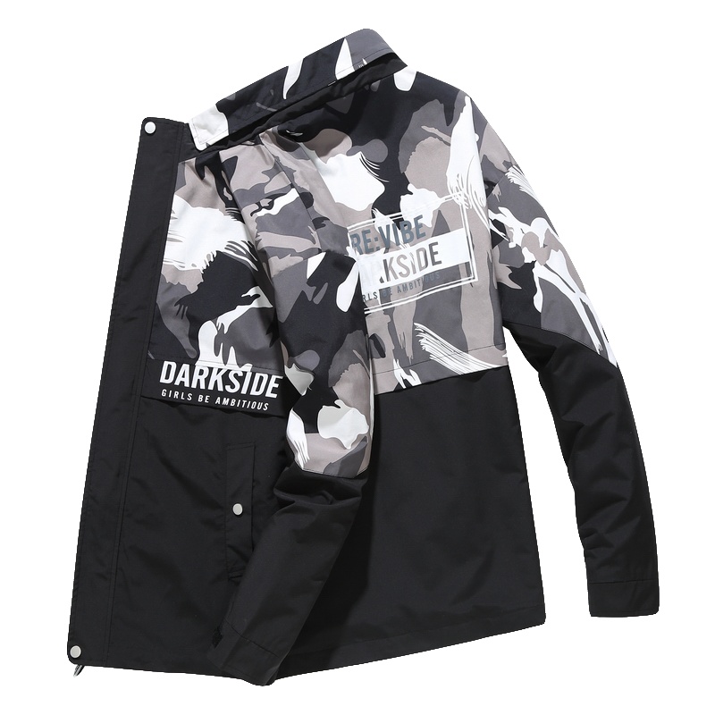 PMMP大码男士春秋夹克外套2020新款潮流加肥加大迷彩立领帅气百搭风衣