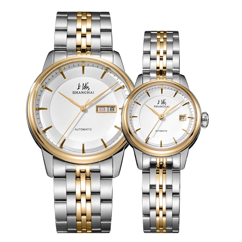 上海(SHANGHAI)手表全自动机械表3011情侣对表男表女表精钢材质国产腕表一对