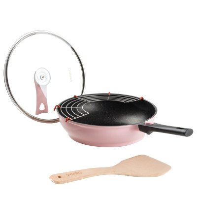 迪迪尼卡(Didinika)麦饭石炒锅无油烟不粘锅立盖平底炒锅30cm炒锅带木铲