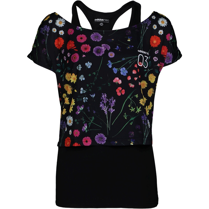 Adidas阿迪达斯neo女子运动休闲短袖上衣两件套CW0590