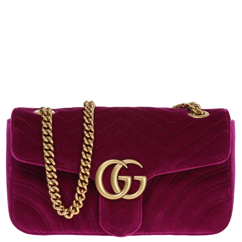 [直营]古驰(GUCCI) GG Marmont系列天鹅绒波浪纹车缝线女士单肩斜挎包 女包