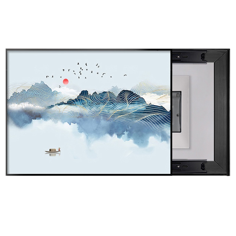 新中式电表箱装饰画免打孔 规格千山万水E摩登黑框50*40cm左推拉水晶面