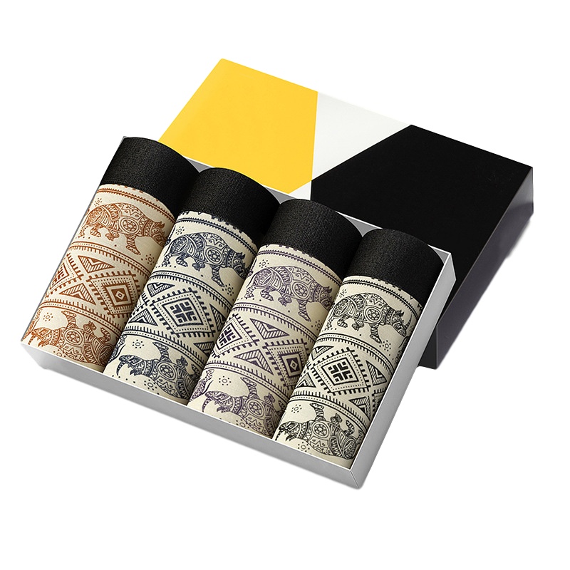 北极绒【4条装】大码男士内裤韩版青春彩色撞色条纹男士平角裤中腰四角短裤男