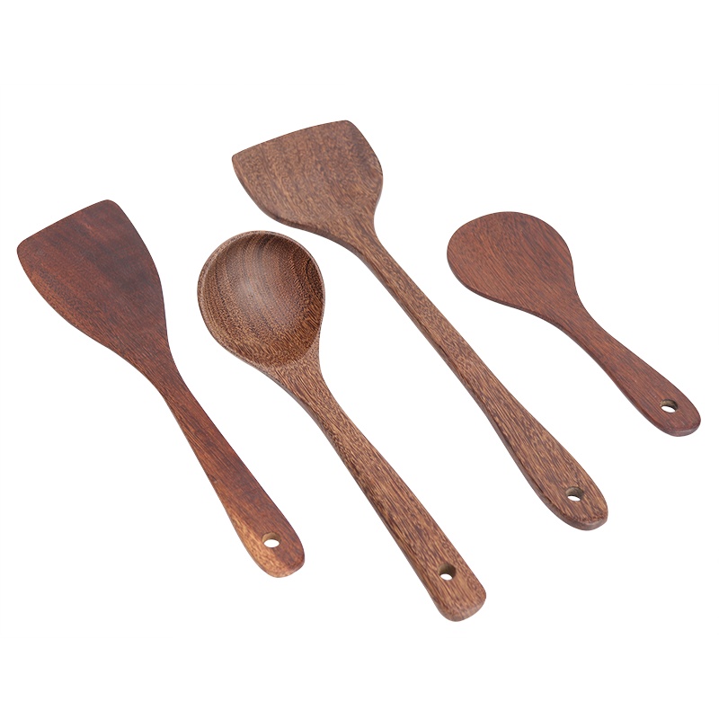 木质锅铲套装厨房鸡翅木不粘锅铲木铲木勺饭勺汤勺炒菜铲子 饭勺+汤勺+斜铲+锅铲 木质锅铲4件套