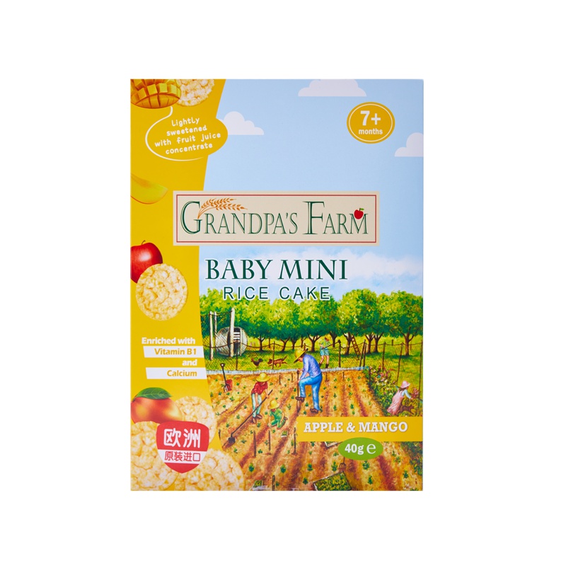 爷爷的农场 欧洲进口宝宝水果磨牙饼干婴幼儿零食小吃磨牙棒 苹果芒果味味米饼 40g/盒