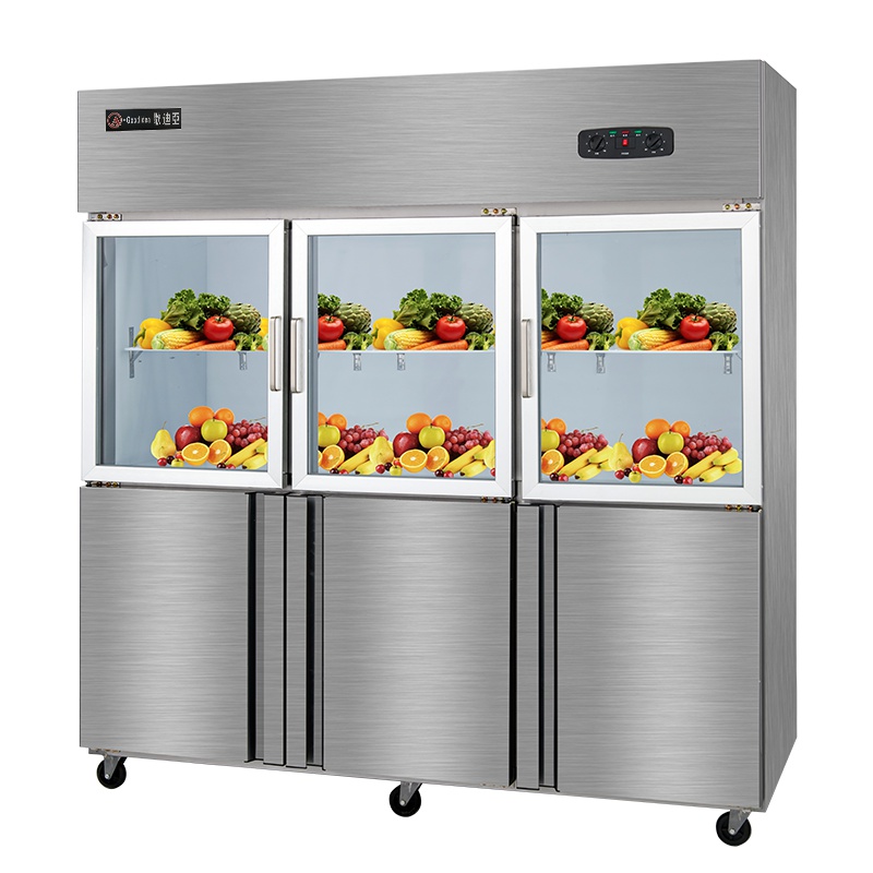 歌迪亚CFS-60N3B3T 1250L双温商用冰箱六门冰柜水果蔬菜保鲜冷藏柜厨房鲜肉熟食立式冷冻冰箱对开门不锈钢展示柜